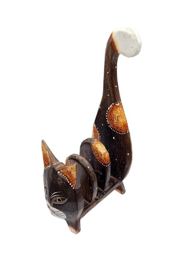 Ahşap Kedi Kartlık Peçetelik Kitaplık