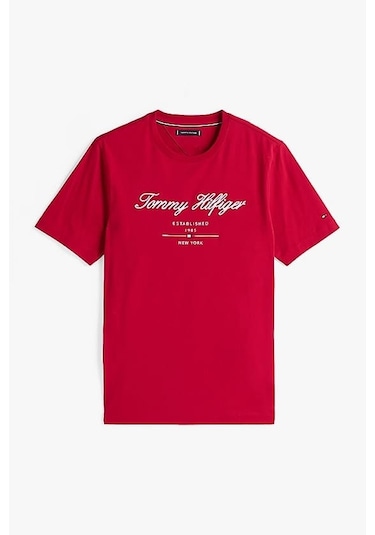 Tommy Hilfiger Erkek Script Logo T-shirt - Kırmızı Medium Red Tommy Hilfiger Erkek Script Logo T-shirt - Kırmızı Medium Red