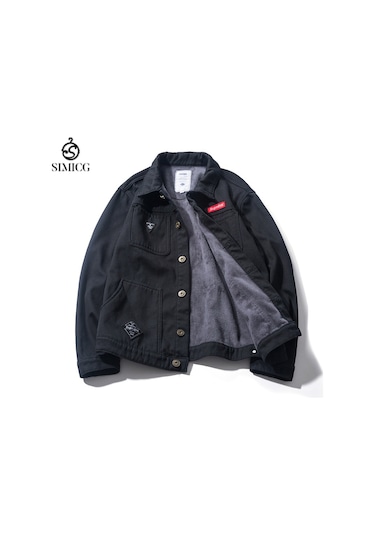 Sonbahar Kış Polar Astarlı Çok Cepli İş Giyim Bol Kesim Erkek Ceket Siyah