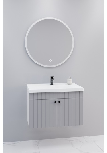 Avien 80 Cm Banyo Dolabı Orz Led Aynalı Gri - Boy Dolap Hariç Gri