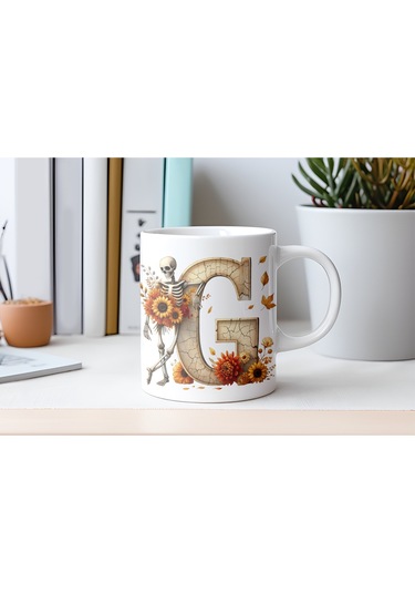 G Harfi Pembe Kareli Kalpli Göz Emojili Kupa Bardak Eğlenceli Kareli Tasarım Kahve Çay Kupası Beyaz