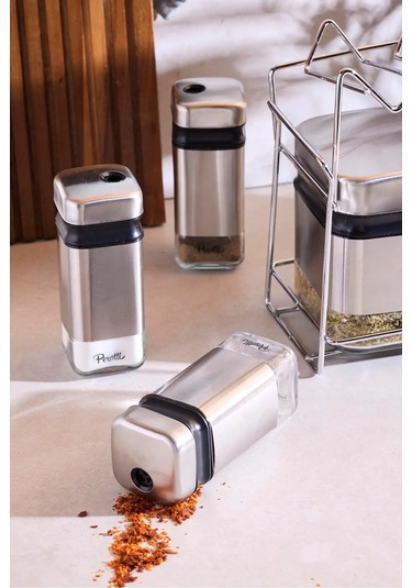 Cubıc 7'li Standlı Baharat Takımı Seffaf ŞEffaf