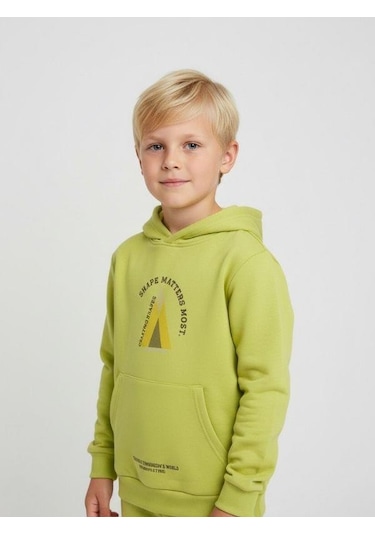Zekids Erkek Çocuk Pamuklu Neon Yeşil Baskılı Sweatshirt-16701 YESIL