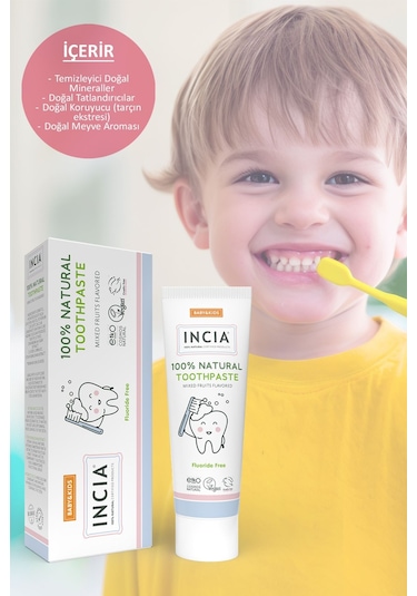 INCIA %100 Doğal Diş Macunu Bebek ve Çocuk Karışık Meyve Aromalı Florürsüz 50 Ml