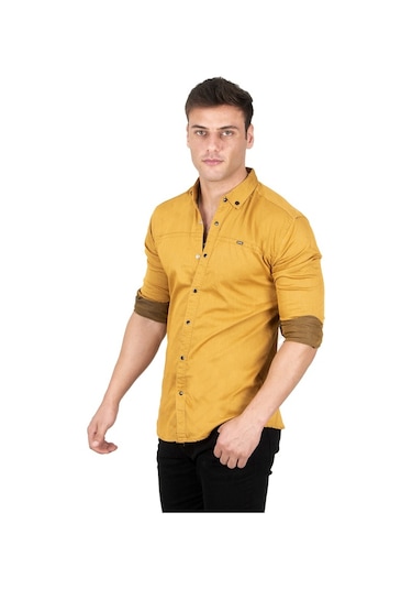 Deepsea Erkek Hardal Sarısı Çıt Çıt Düğmeli Kot Gömlek 2300412 Hardal