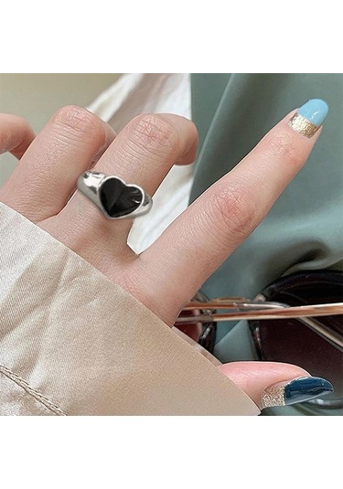 If Me Trendy Goth Geometrik Siyah Renk Aşk Kalp Yüzükler Kadınlar İçin Kız Vintage Gümüş Basit Düğün İşaret Parmağı Yüzük Takı Hediyeler Style 4 Çok Renkli