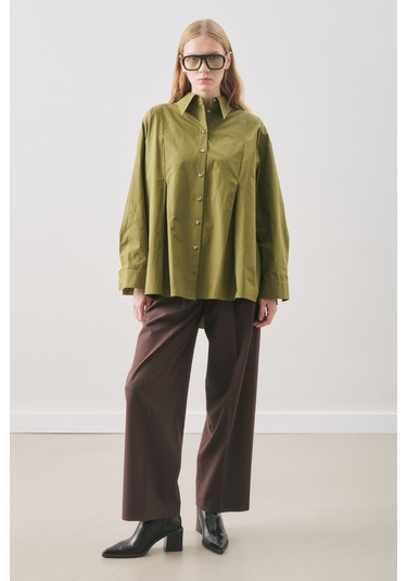 Parçalı Tasarım Gömlek Yağ Yeşili Aw25gml00008-187 YAĞ YEŞİLİ