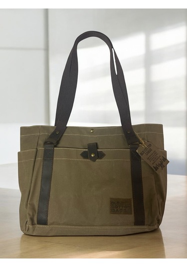 Vintage Salaş Design Su Geçirmez Kanvas Deri Günlük Okul Gezi Omuz Kol Çantası 35x28cm Kahverengi