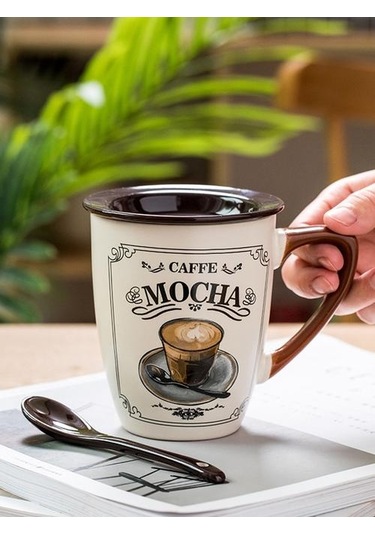 Avrupa Tarzı Küçük Lüks Kahve Fincanı Cappuccino Latte Fincan Kapak Kaşığı İle Retro Vintage Seramik Kupa A
