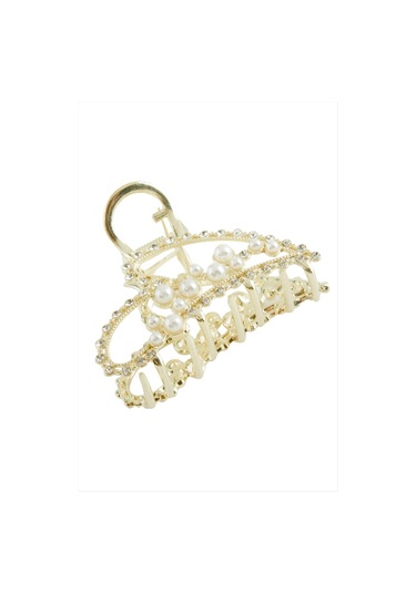 Kalp Taşlı Metal Mandal Toka 6 Cm Altın