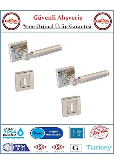 Parçalı Rozetli İç Oda Kapı Kolu - Mat Nikel - 1 Takım Ön Ve Arka