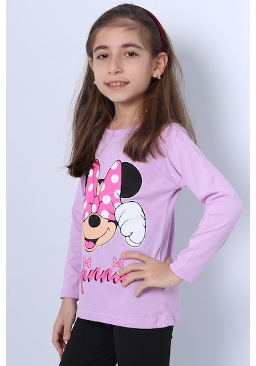 Hçm Kız Çocuk Uzun Kollu Tshirt 4 Mevsim Baskılı Bisiklet Yaka C43 Lila