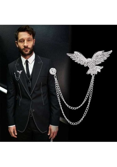 Dancemonkey Jzcat Erkek Moda Takım Elbise Püskül Metal Korsaj Yaka Pin-xz36 Gümüş