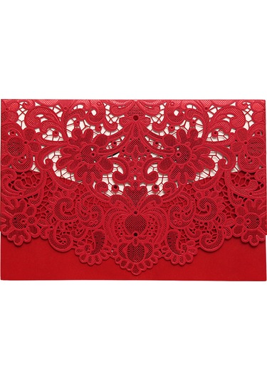 Yaozixa 10 Adet Kırmızı Çiçek Desenli Boş İç Sayfa, Zarf Ve Kılıfı İle Nikah, Doğum Günü Davetiyeleri - 250g Özel Kağıt XL