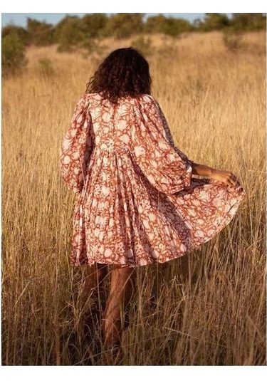 Novahub Yaz Kadın Elbisesi: Gevşek Askılı, Baskılı Çiçek Desen, Retro Avrupa & Amerikan Tarzı, Turuncu, Kişiselleştirilmiş Elbiseler/ Turuncu