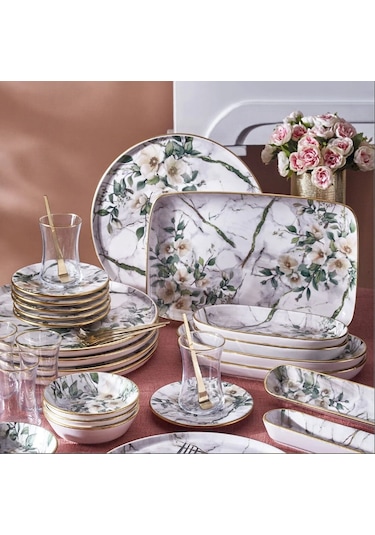 Fecra Monza 35 Parça Gold Fileli Kahvaltı Seti Beyaz