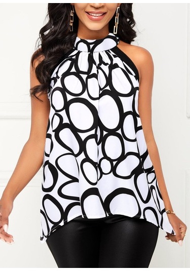 Munn Collection Kadın Reglan Kol Daire Yaka Desenli Asimetrik Süprem Bluz Desenli