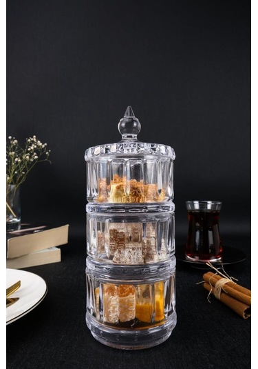 Digithome 3 Katlı Cam Sunumluk Kurabiyelik Şekerlik Lokumluk 8 Cm Ku.mpp.003 C1-1-288