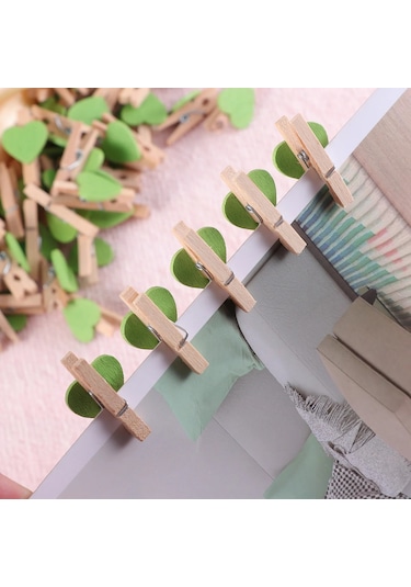 Sarı-50 Adet Po Klip Aşk Müzik Notu Dekor Kalp Şeklinde Ahşap Plastik Clothespins