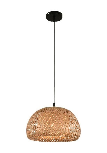 Opulentliving Restoran Cafe Bahçe İçin 30cm Bambü Teneke Avize - 12w Led, Siyah Taban, Kablolu, Doğa Stili Haki