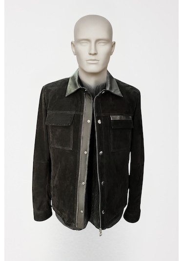 Derije Oscar Hakiki Süet Deri Erkek Siyah Deri Detaylı Ceket-mont Siyah