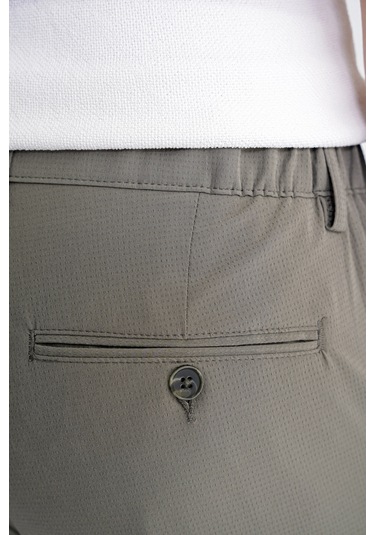 Regular Fit Yan Cep Doku Desenli Beli Lastikli Haki Pantolon P 1212