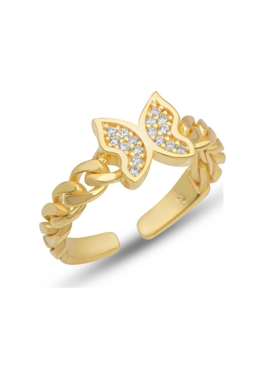Hedivio Gümüş Ayarlanabilir Gold Kelebek Kadın Yüzük