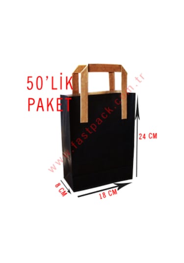 50 Adet 18X24 Cmlik Saplı Renkli Kraft Kağıt Poşet Çanta