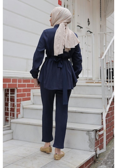 Taş Düğme Detaylı Takım Lacivert Lacivert