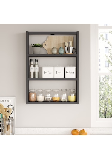 Robinhome Robin Home Marla 3'Lü Duvar Rafı Mutfak Banyo Rafı Antrasit Ma1-A