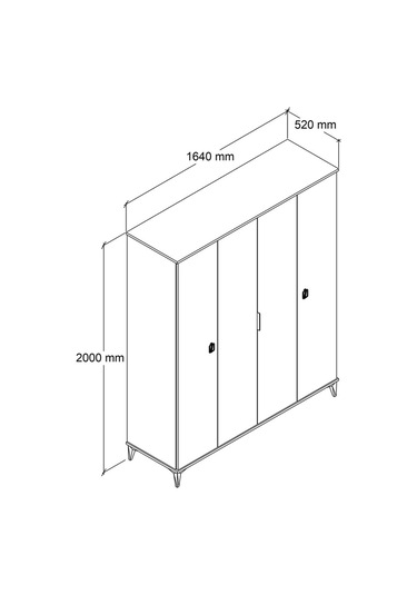 6403 Neva 4 Kapılı 200 Cm Gizli Çekmeceli Gardırop , Elbise Dolabı , Genç Odası Beyaz - Sepet