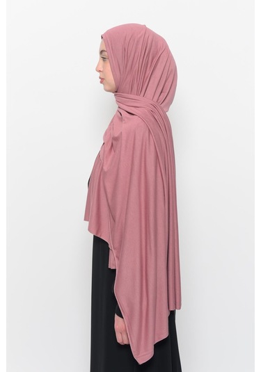 Hazır Pratik Geçmeli Lüks Düz Penye Şal Çapraz Hizalı Gül Kurusu