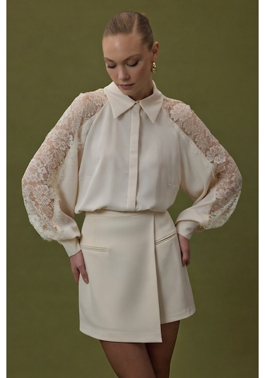Sateen Talia Şort Etek - Bej-137064 Bej