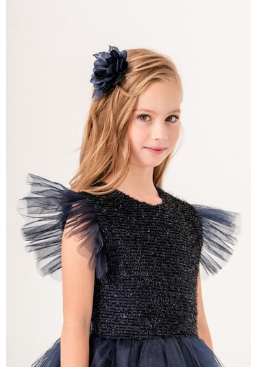 Tüllü Kız Çocuk Kpl Elbise Mnk0526 Koyu Lacivert