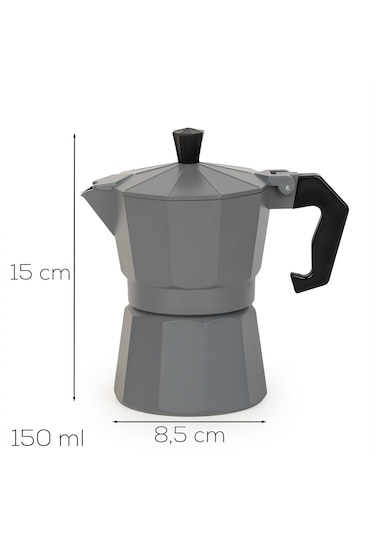 Porsima Mnb05742-2 Ocaküstü Moka Pot 3 Fincanlık Alüminyum Kahve Espresso Cezvesi Antrasit 150ml