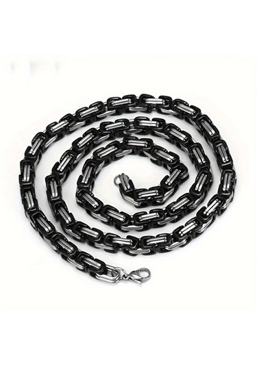 Çelik Kolye Kral Zincir Model 0.5 Mm Kalınlık 55 Cm Uzunluk Bizans Bağlantı Gümüş Silver Siyah Black Gümüş - Siyah