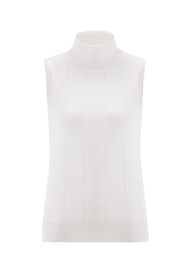 Peraluna Kadın Balıkçı Yaka Dar Kalıp Kolsuz Bluz Ekru-Ekru