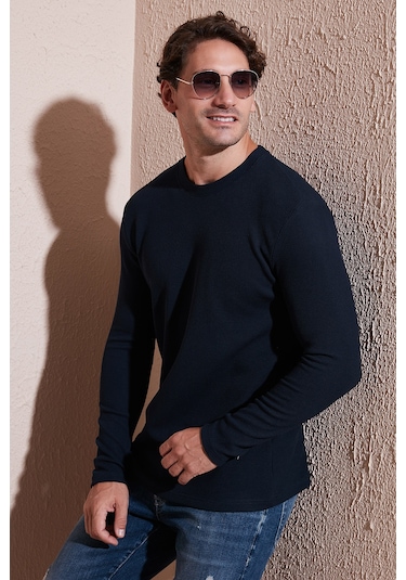 Buratti Pamuklu Bisiklet Yaka Slim Fit Basic Erkek Sweat 5905073 Lacivert