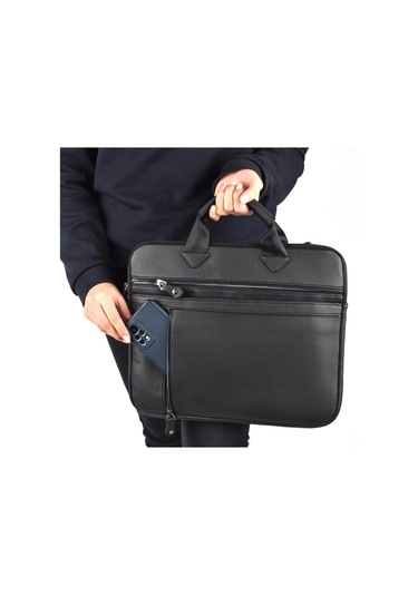 Unisex 13.3" İnç Deri Evrak El Ve Omuz Çantası 8683255013364 Siyah