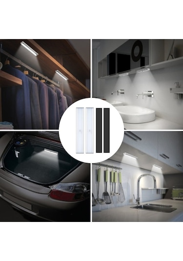 Besthome1 30 Led Hareket Sensörlü Şarjlı Manyetik Lamba Şeridi, 120 Derece Algılama, Akıllı Gece Aydını Beyaz, 2 Adet Beyaz