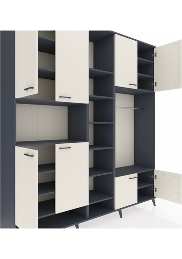 Hyperion Dolap 18 Raflı 8 Kapaklı Tek Askılı 220x44x243 Antrasit-aytaşı/antrasit Aytası/antrasıt