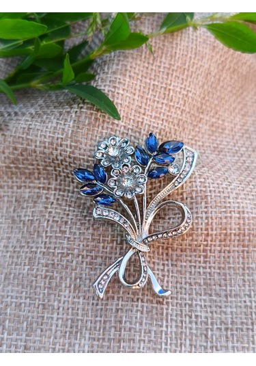 Villovatik Broş Gümüş Renkli Çiçek Buketi 222863938 Mavi