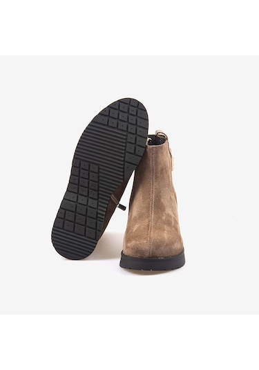 Kemal Tanca Hakiki Deri Kadın Dolgu Topuk Bot 601377 Biscuit Süed