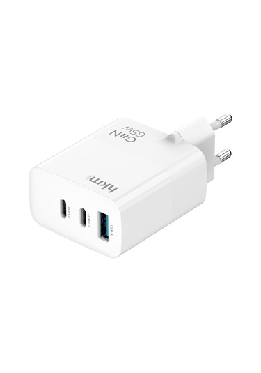 Gan Multi 65W Usb-A Ve 2*Type-C Üç Portlu Hızlı Şarj Aleti Güç Adaptörü Beyaz