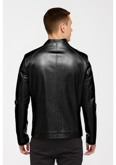 Derije Puyol Hakiki Jumbo Deri Erkek Siyah Mont