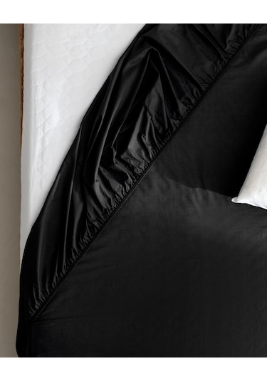 Manon Tek Kişilik Plus %100 Pamuk Ranforce Lastikli Çarşaf - Siyah Siyah