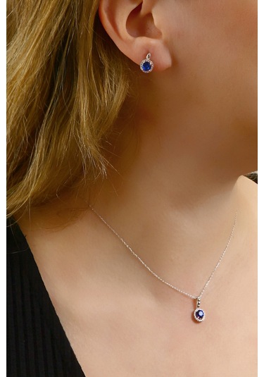 Argentum Concept 925 Ayar Gümüş Mavi Taşlı Minimal Set - S013502