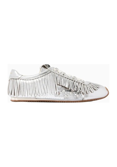 Kurt Geiger Islington Fringe %100 Premium Deri, Lüks Tasarım Kadın Sneaker Gümüş