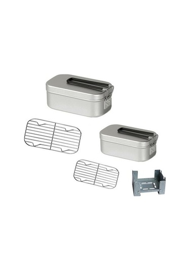 Pazly Buharlı Katlanır Soba Dış Mekan Piknik Tencere Bento Kutu Seti Gümüş