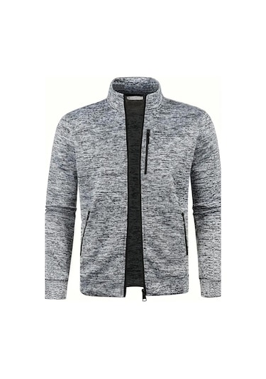 Ghassy Co. Erkek Kırçıllı Yüzey Hafif Rüzgar Geçirmez Tam Fermuarlı Polar Ceket Koyu Gri